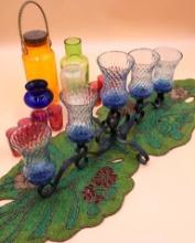 Bright Vintage Glassware and Beaded Table Runner