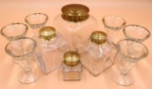 Apothecary Style Danish Canisters and Gold Rimmed Glasses
