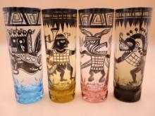 MCM Set of Four Vintage Aztec Design Water Glasses