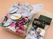 Sewing Box Contents with Vintage Plastic Container