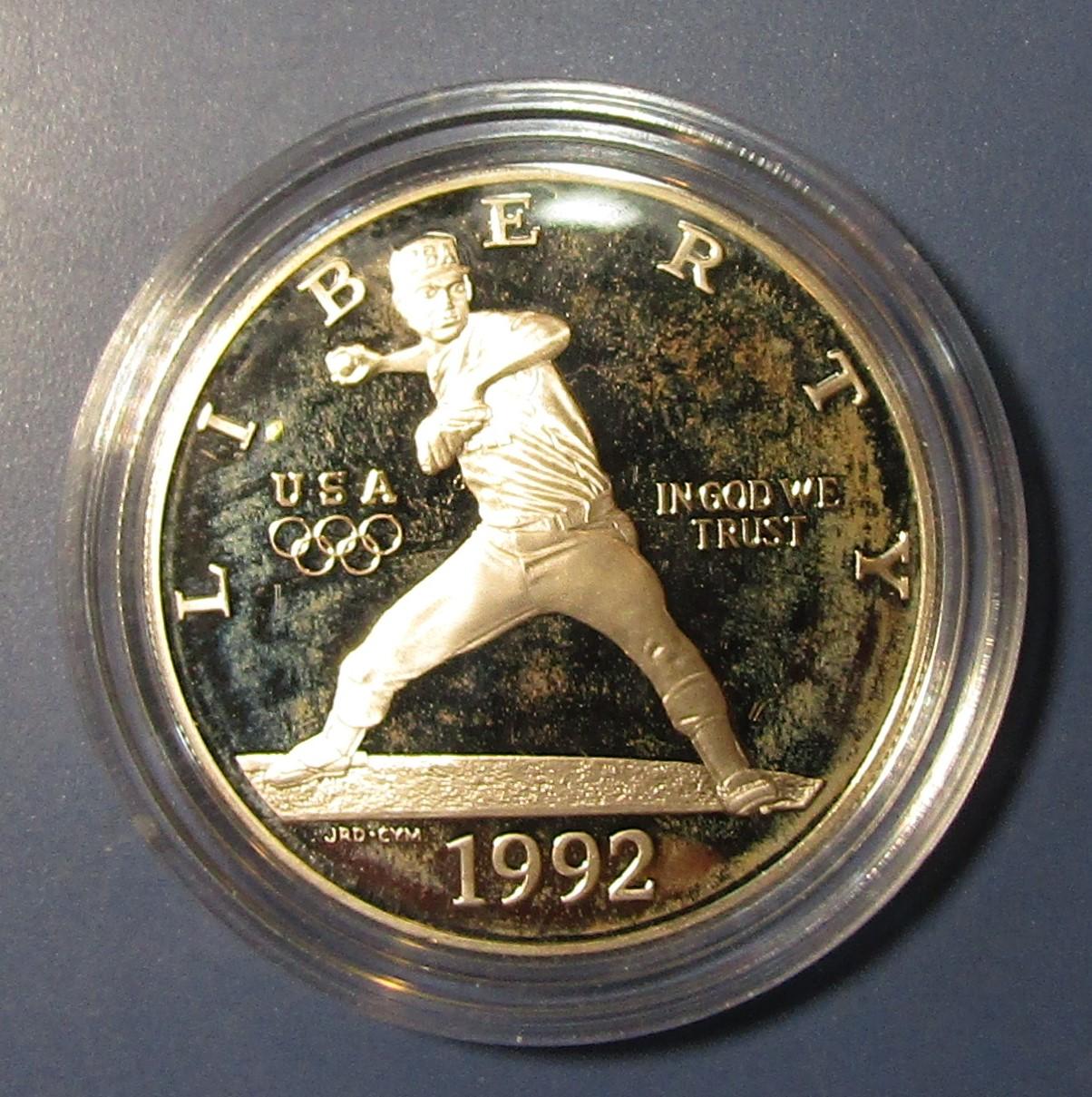 1992-S OLYMPIC BASEBALL COMMEM. SILVER DOLLAR GEM PROOF