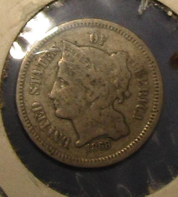 1868 THREE CENT NICKEL GOOD