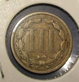 1865 THREE CENT NICKEL FINE