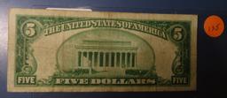1928-A $5.00 FEDERAL NOTE FINE