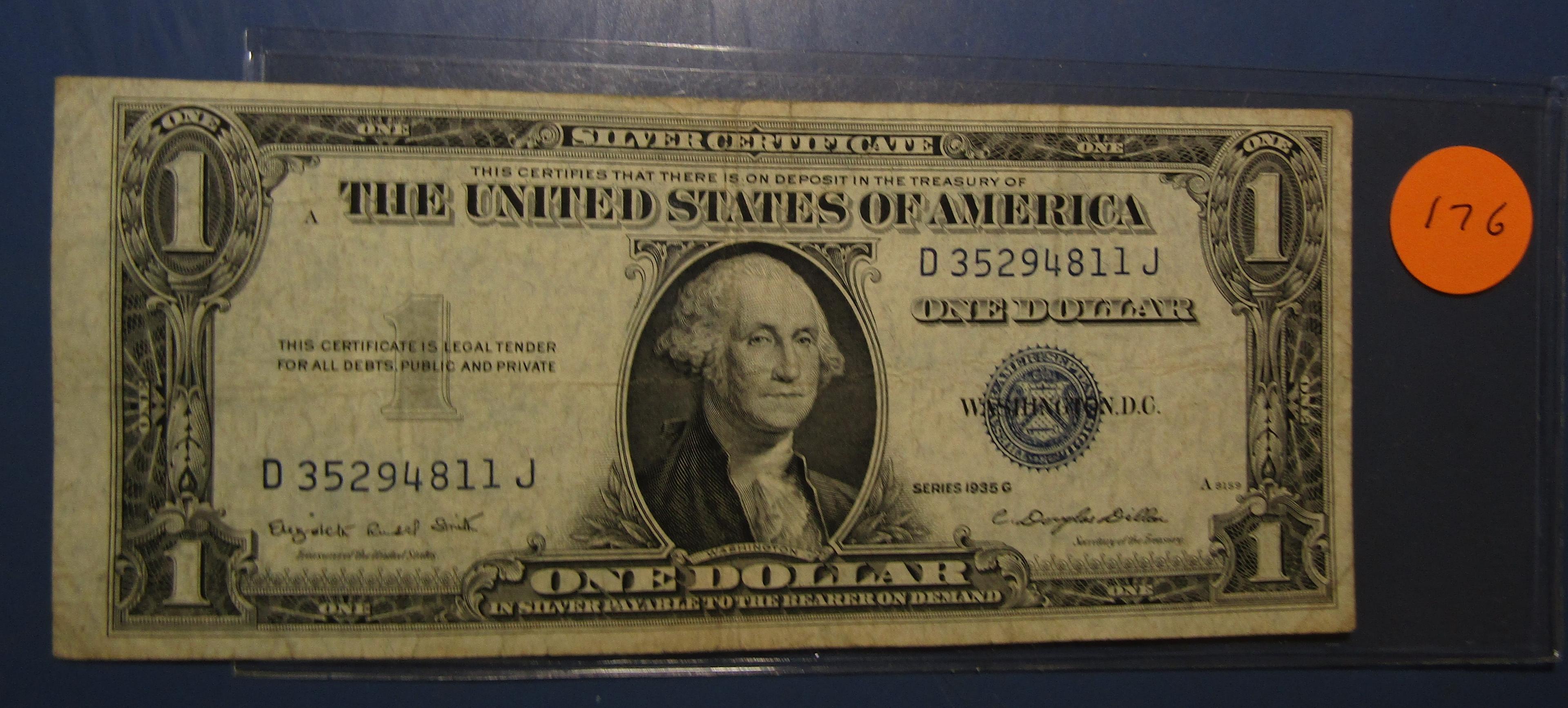 1935-G $1.00 SILVER CERTIFICATE NOTE VF