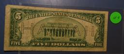 1934-A $5.00 HAWAII FEDERAL NOTE VG