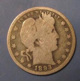 1893 BARBER QUARTER G/VG