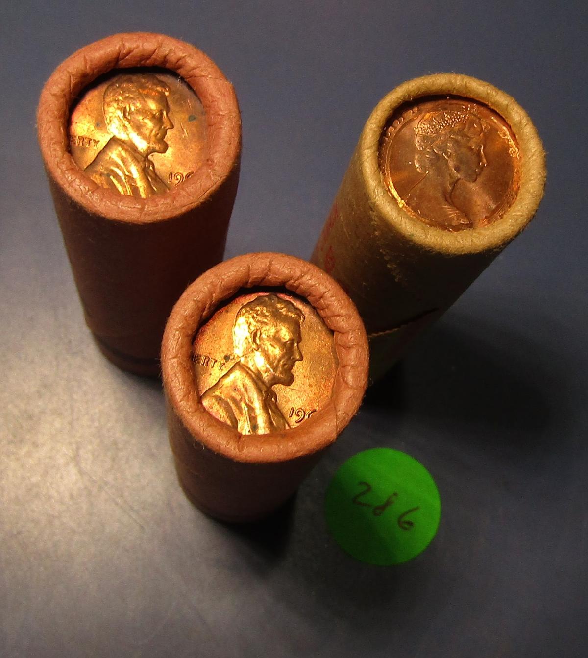 LOT OF TWO 1964 LINCOLN CENTS GEM BU & CANADA CENT ROLL GEM BU (3 ROLLS)