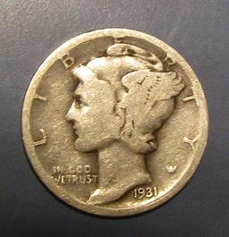 1931-D MERCURY DIME GOOD