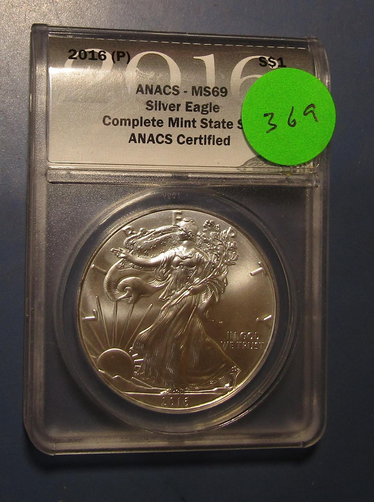 2016-P SILVER AMERICAN EAGLE ANACS MS-69