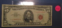 LOT OF FIVE 1963 $5.00 RED SEAL NOTES INCL. STAR NOTE AVE. CIRC. (5 NOTES)