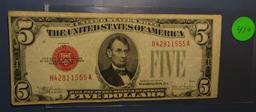 1928-E $5.00 RED SEAL US NOTE F/VF