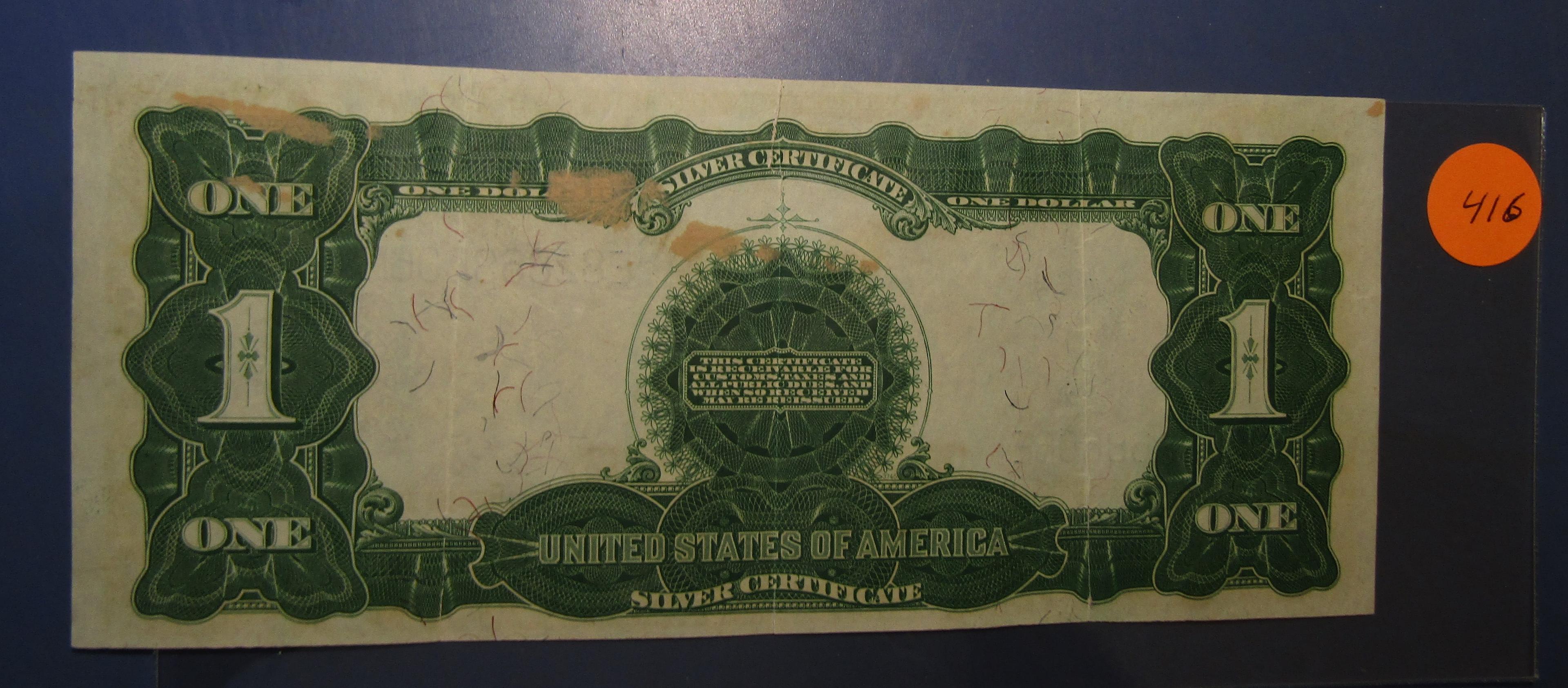 1899 $1.00 BLACK EAGLE NOTE CH AU (FOLD TEARS AT MARGINS)