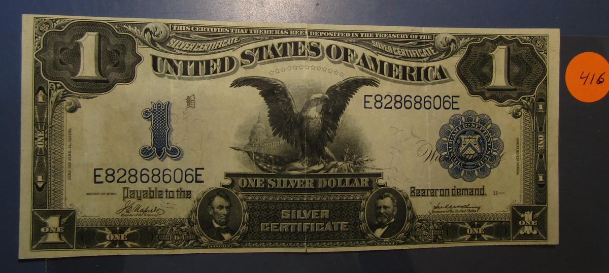 1899 $1.00 BLACK EAGLE NOTE CH AU (FOLD TEARS AT MARGINS)