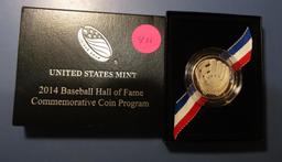 2014 BASEBALL HALL OF FAME COMMEM. CLAD PROOF HALF DOLLAR IN BOX