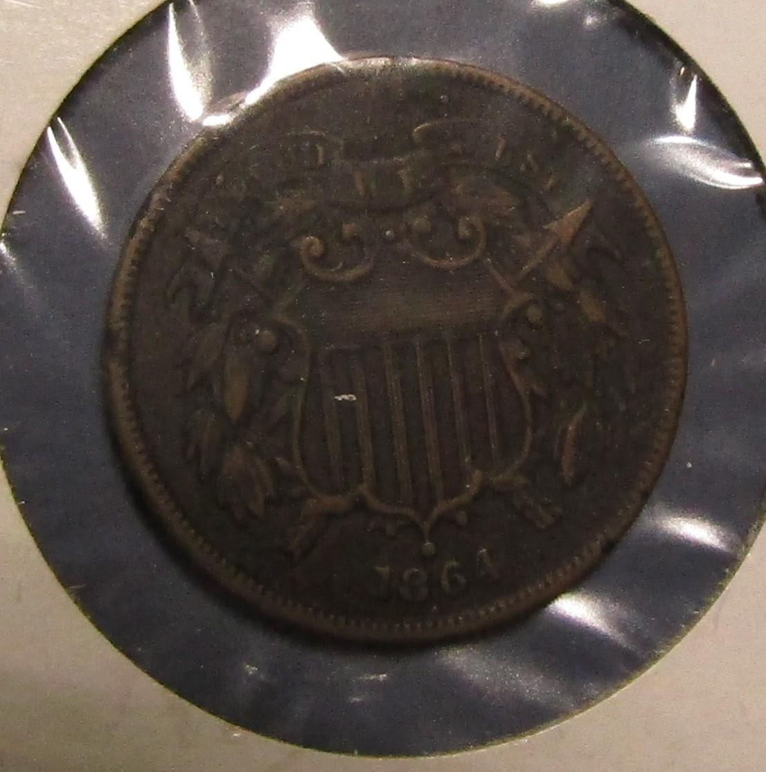 1864 LARGE MOTTO TWO CENTS XF (DARK)