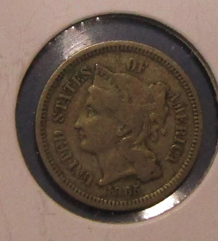 1865 THREE CENT NICKEL FINE