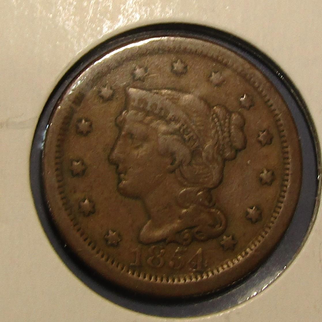 1854 LARGE CENT FINE