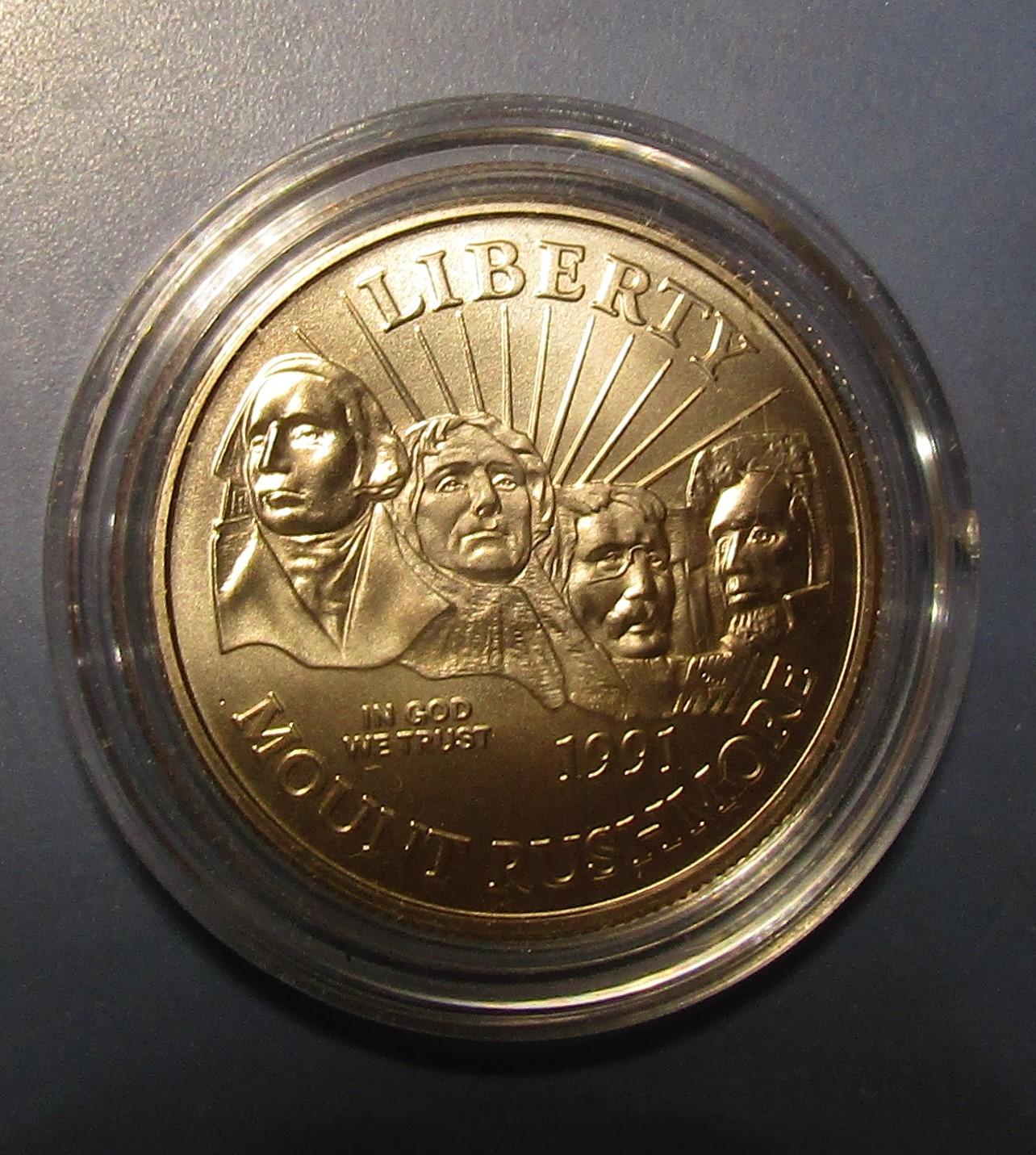 1991-D MT. RUSHMORE CLAD HALF DOLLAR GEM BU (ENCAPSULATED)