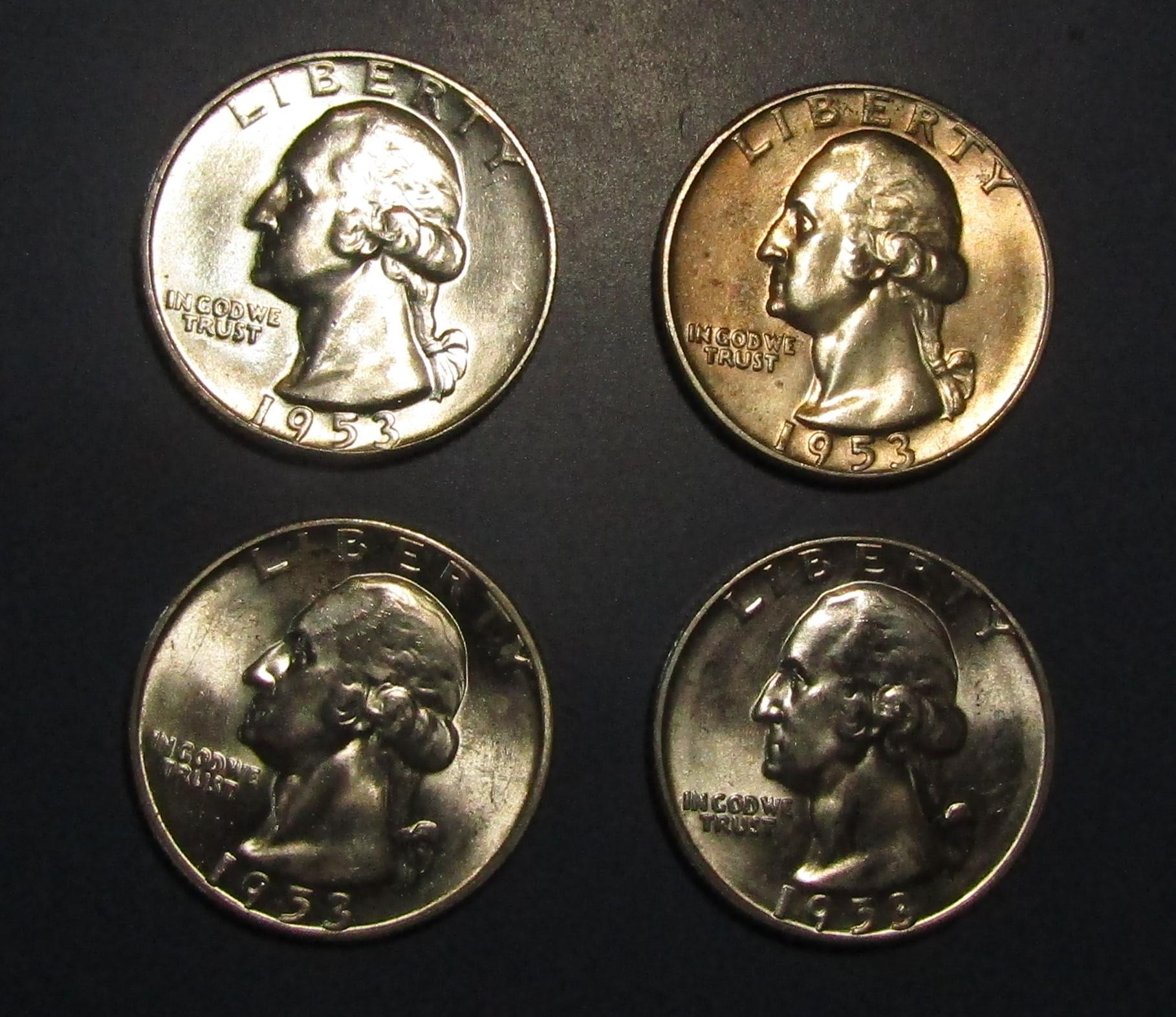 LOT OF FOUR 1953 WASHINGTON QUARTERS GEM BU (4 COINS)