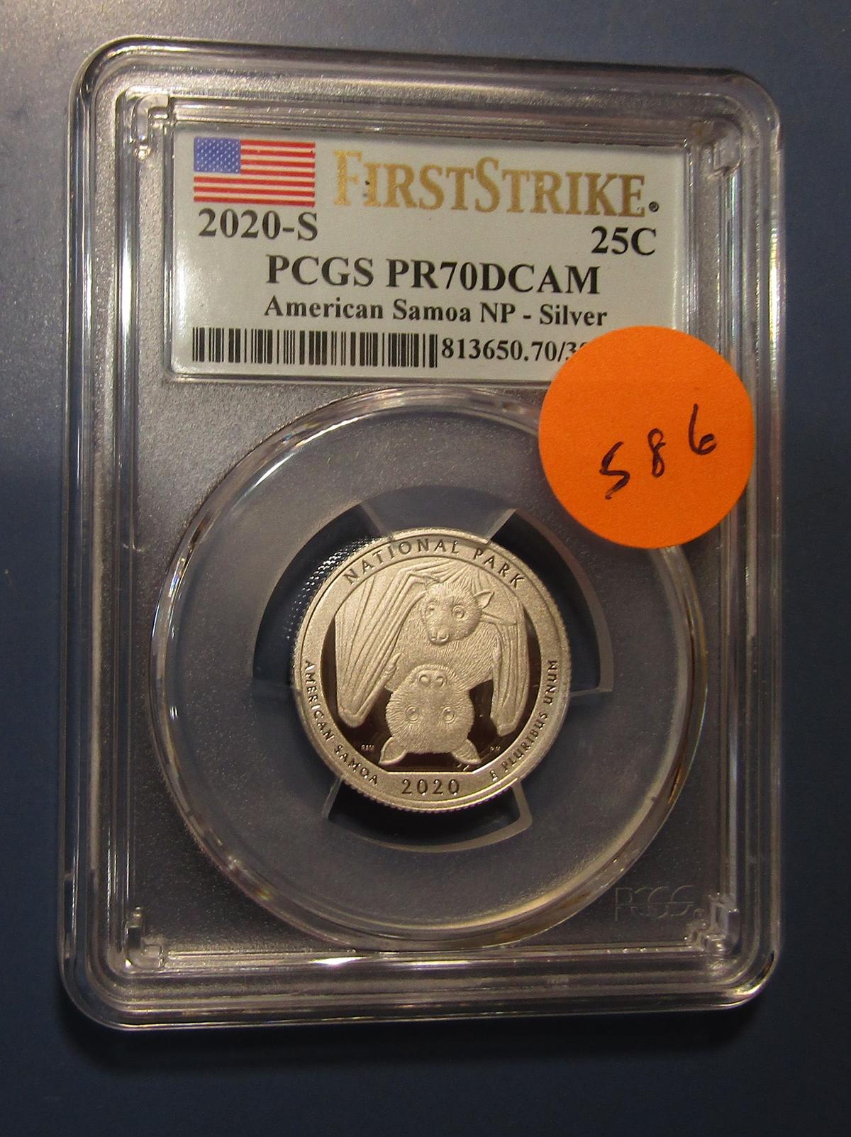 2020-S SILVER AMERICAN SAMOA NP QUARTER PCGS PF-70 DEEP CAMEO