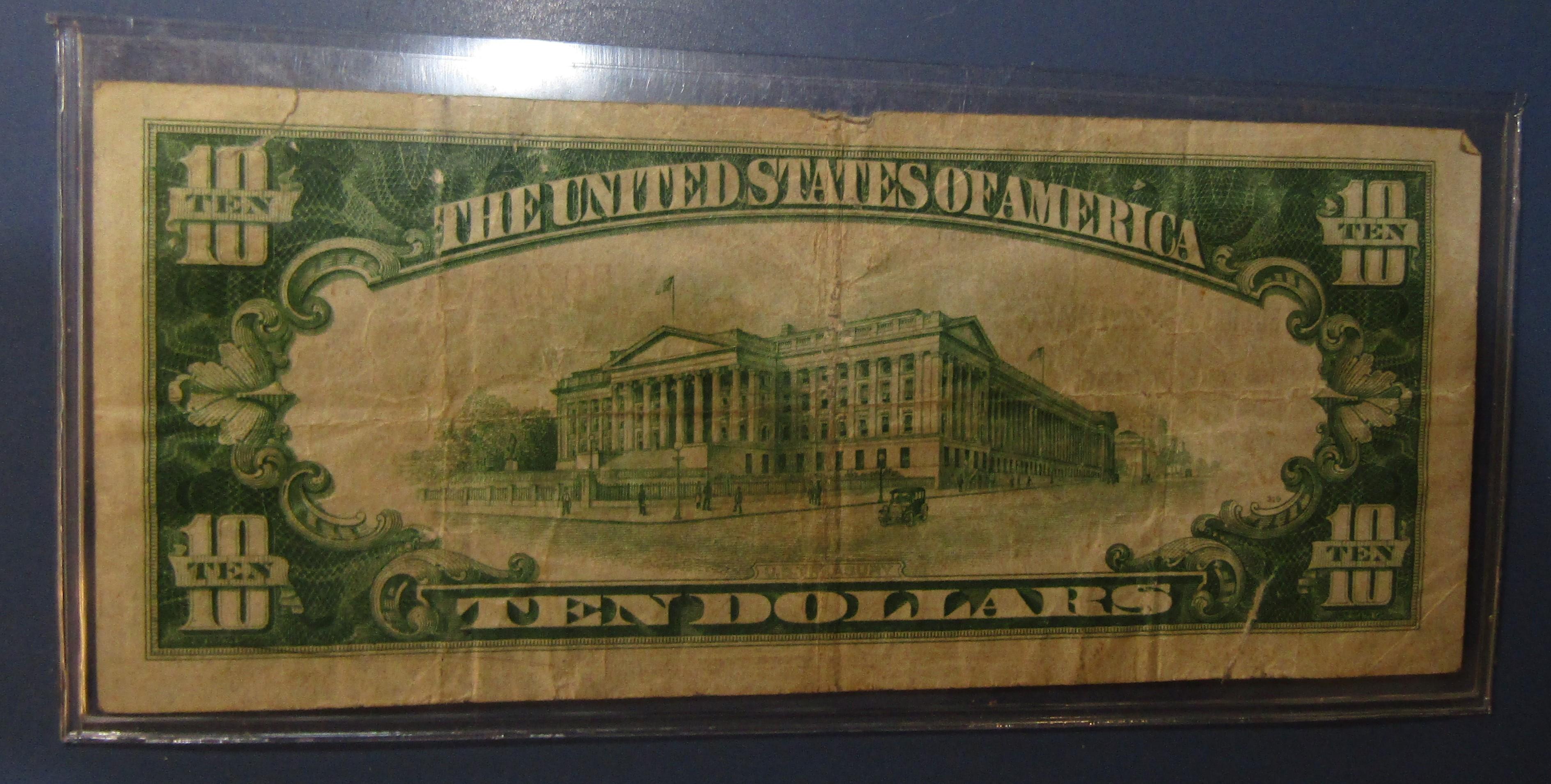 1929 $10.00 NEW YORK NATIONAL NOTE VF (OBV. INK)