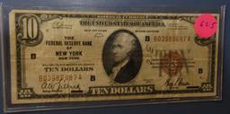 1929 $10.00 NEW YORK NATIONAL NOTE VF (OBV. INK)