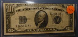 1934-C $10.00 SILVER CERTIFICATE NOTE XF/AU