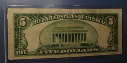 1934-B $5.00 SILVER CERTIFICATE NOTE XF