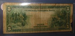 1914 RICHMOND $5.00 FEDERAL RESERVE NOTE  VG