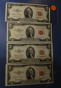 LOT OF TWENTY ONE MISC. 1953 $2.00 US NOTES FINE-UNC INCL. STAR NOTE (21 NO