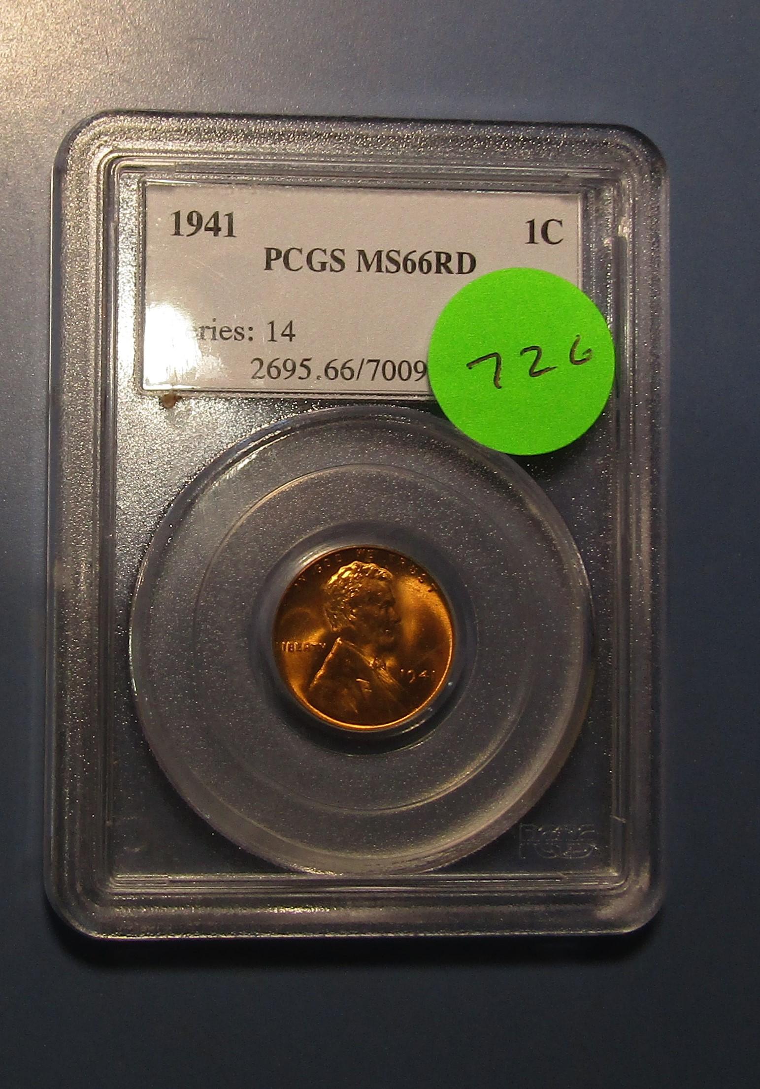 1941 LINCOLN CENT PCGS MS-66 RED