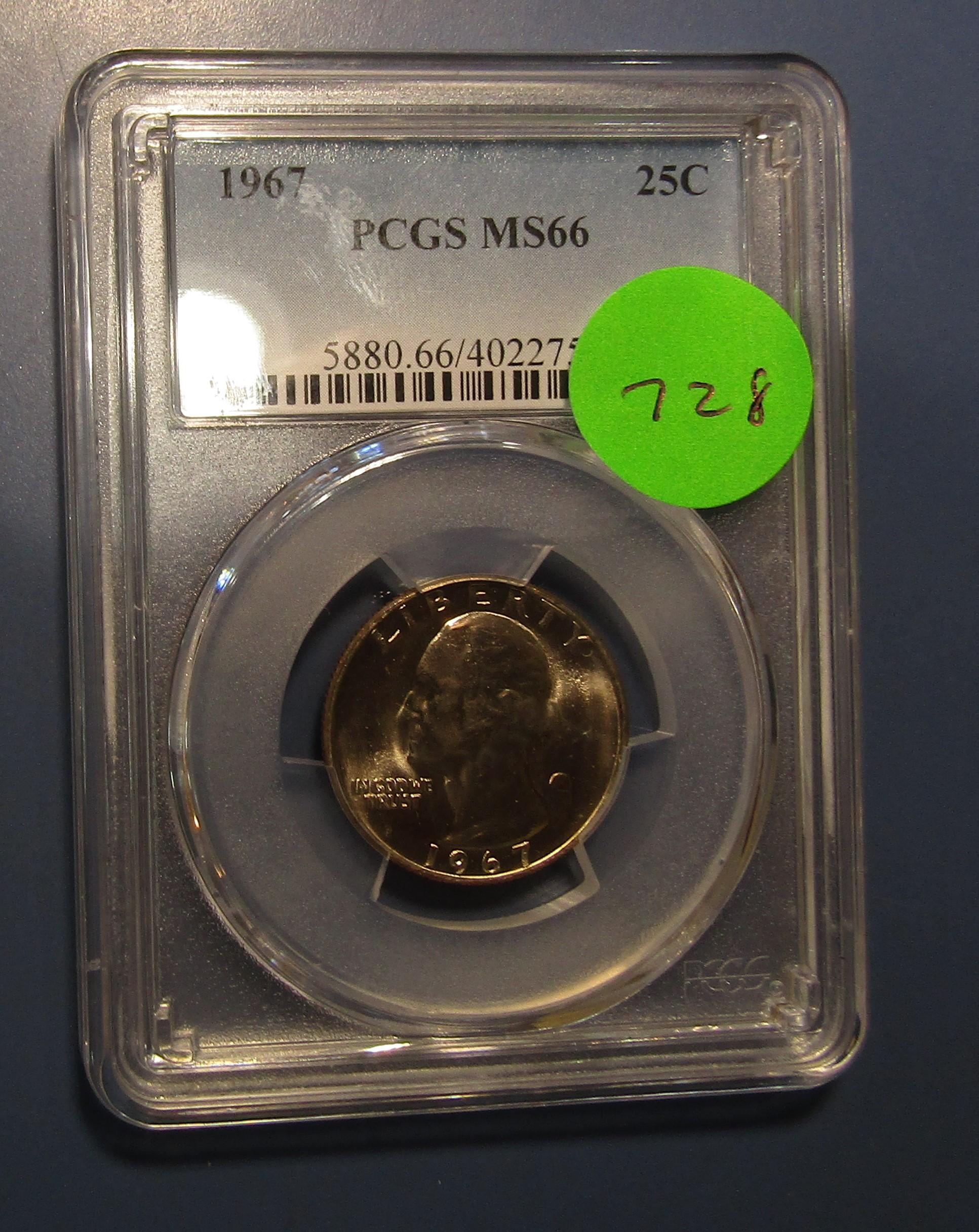 1967 WASHINGTON QUARTER PCGS MS-66