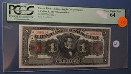 1917 COSTA RICA ONE COLON NOTE PCGS VERY CHOICE NEW 64