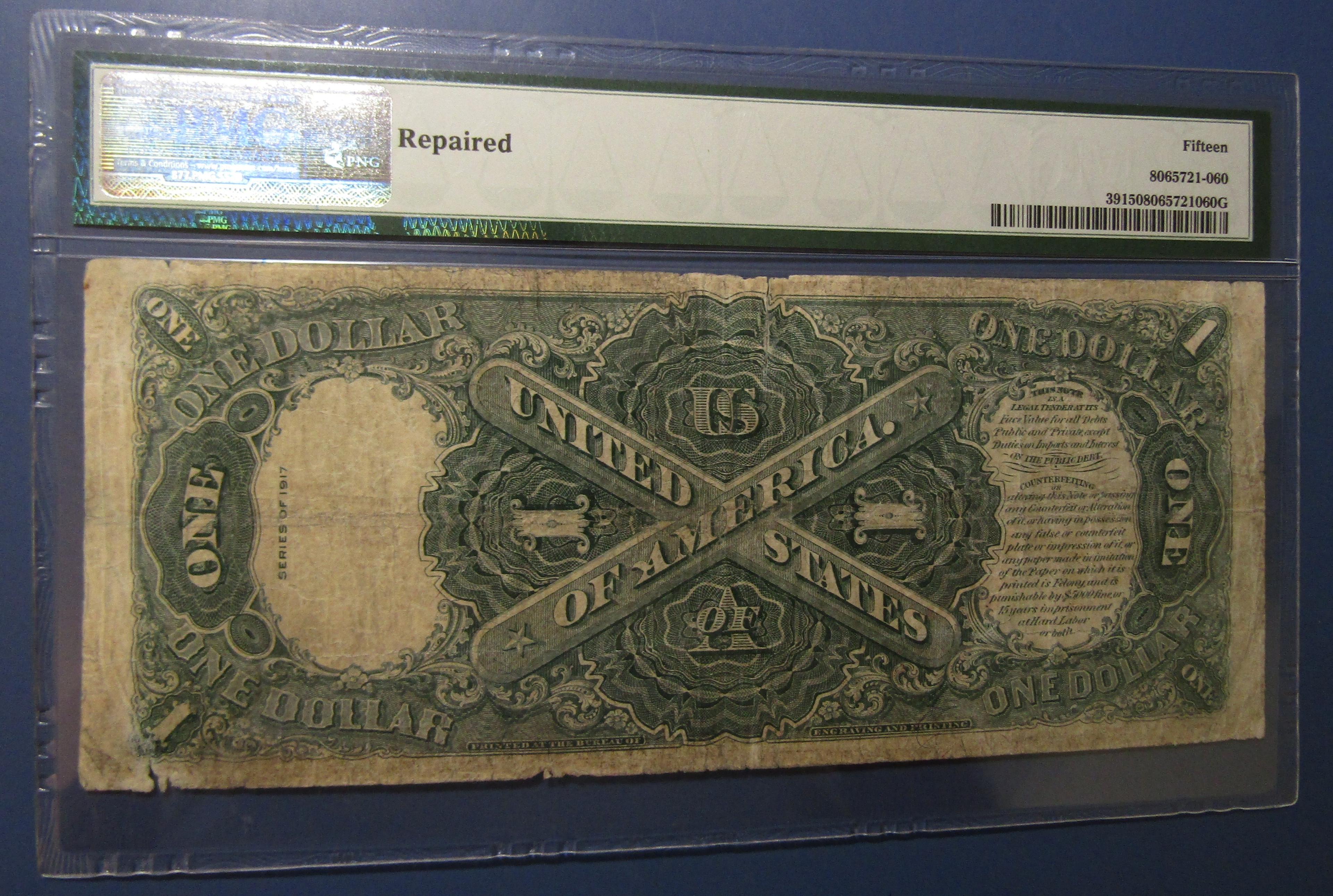 1917 $1.00 LEGAL TENDER NOTE FR 39 PMG CHOICE FINE-15 (REPAIRED)