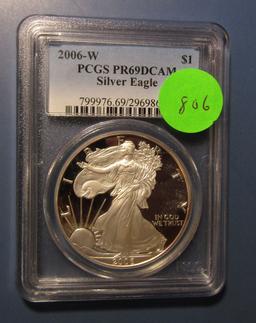 2006-W AMERICAN SILVER EAGLE PCGS PF-69 DEEP CAMEO