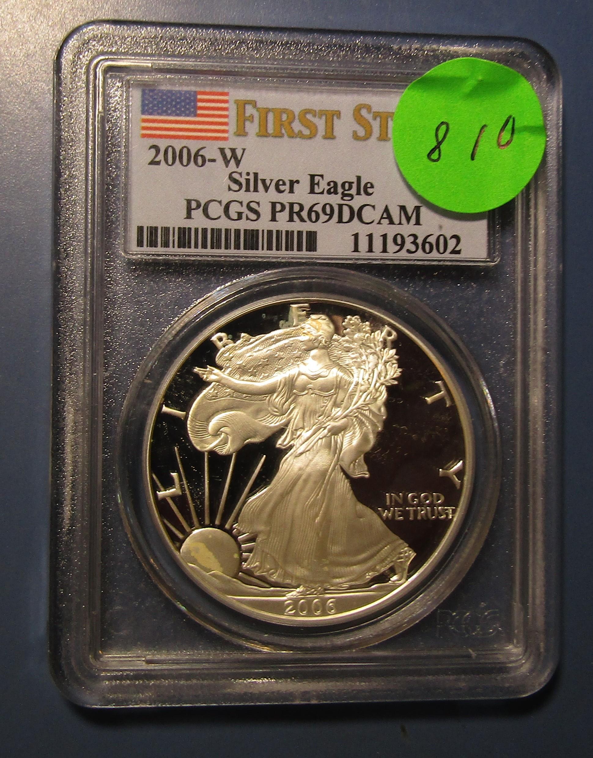 2006-W AMERICAN SILVER EAGLE PCGS PF-69 DEEP CAMEO