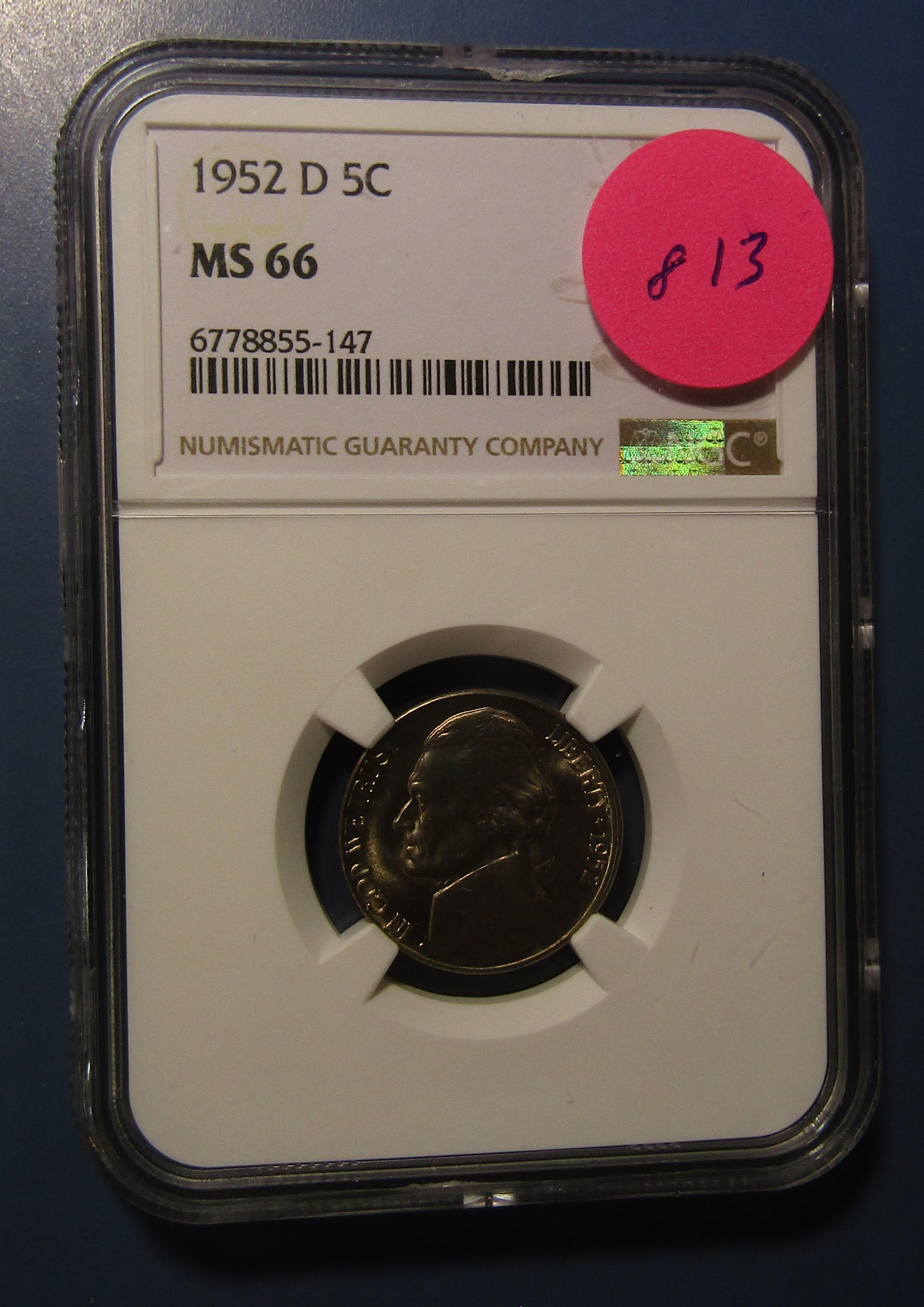 1952-D JEFFERSON NICKEL NGC MS-66