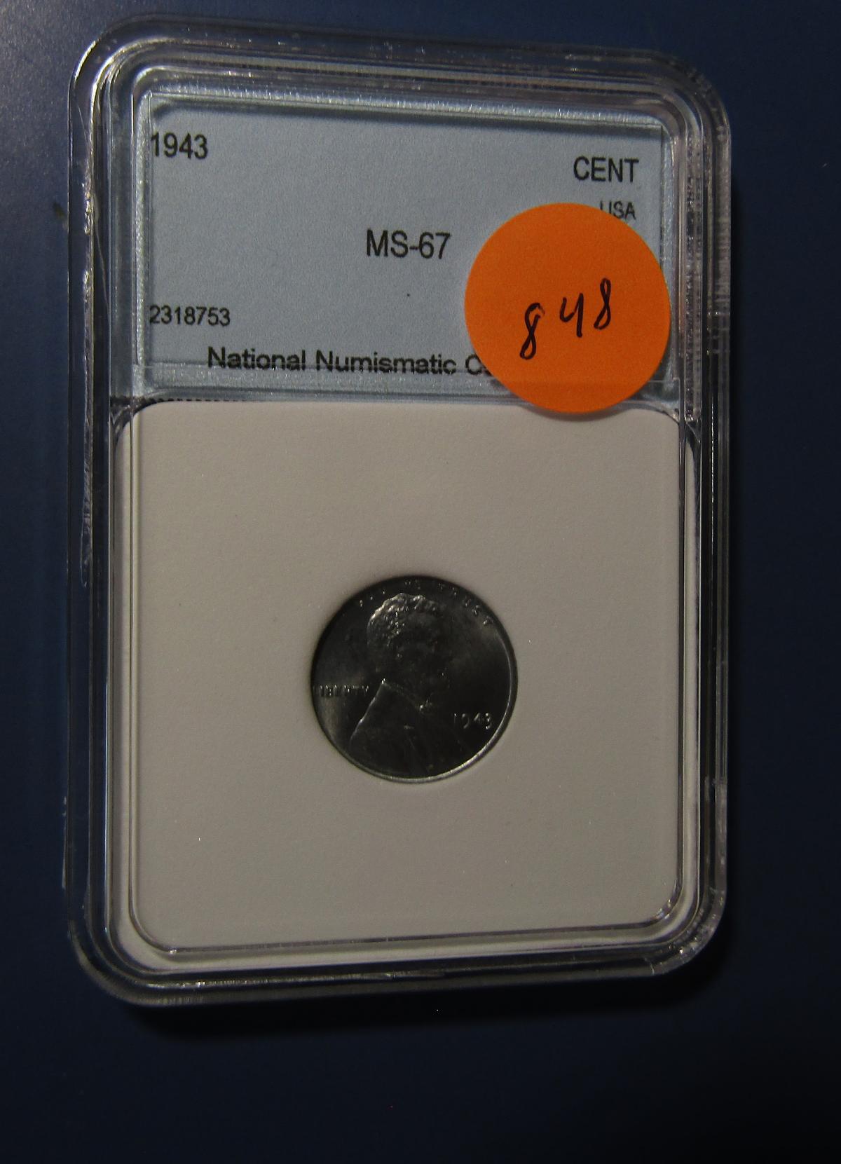 1943 STEEL LINCOLN CENT NNC MS-67