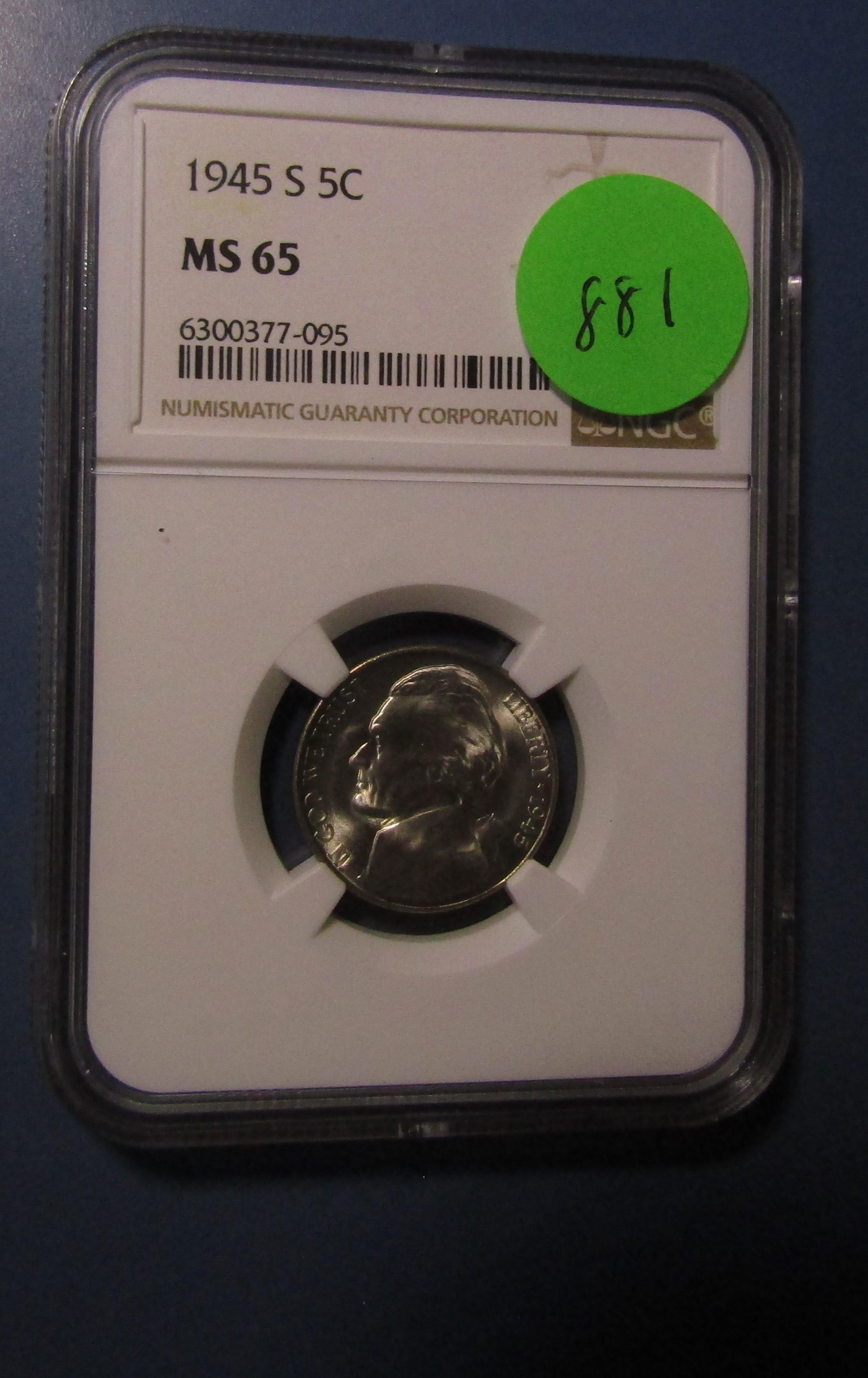 1945-S SILVER JEFFERSON NICKEL NGC MS-65