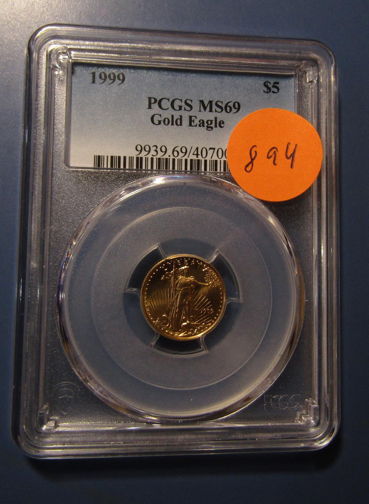 1999 $5.00 GOLD EAGLE PCGS MS-69