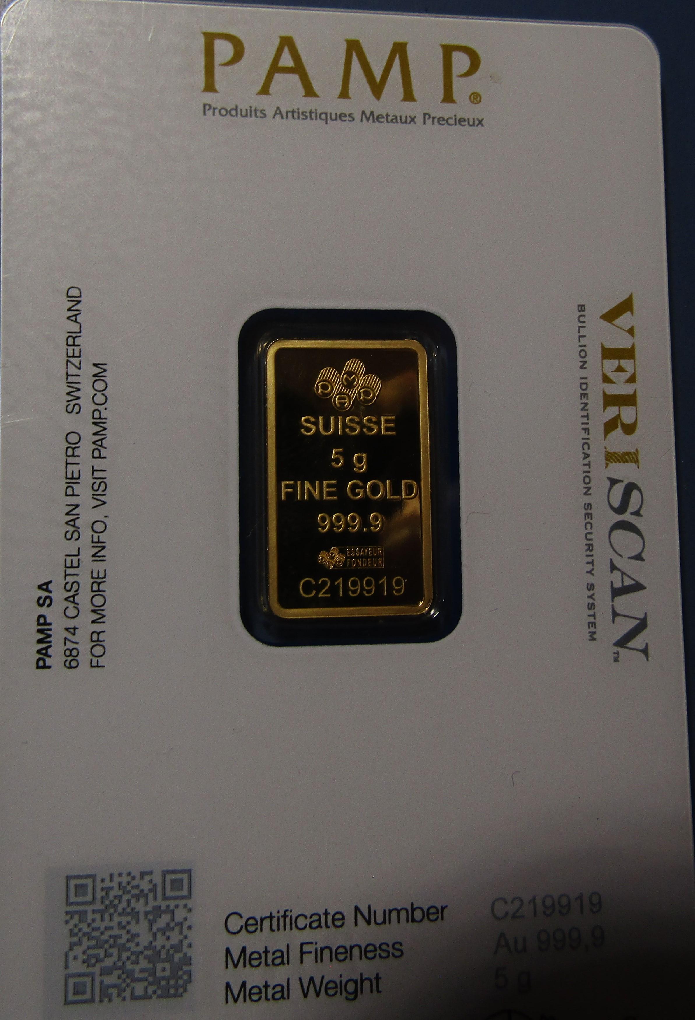 PAMP SUISSE 5 GRAM 999.9 FINE GOLD BAR PROOF