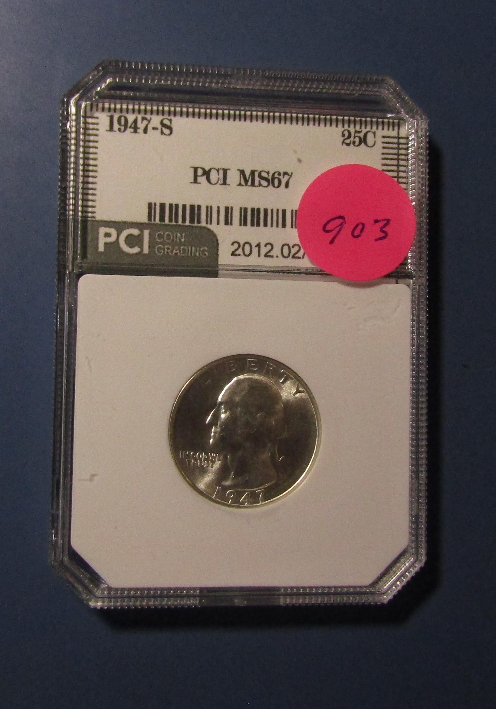 1947-S WASHINGTON QUARTER PCI MS-67