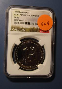 1988 CANADA SAINT-MAURICE IRONWORKS SILVER DOLLAR NGC SP-67