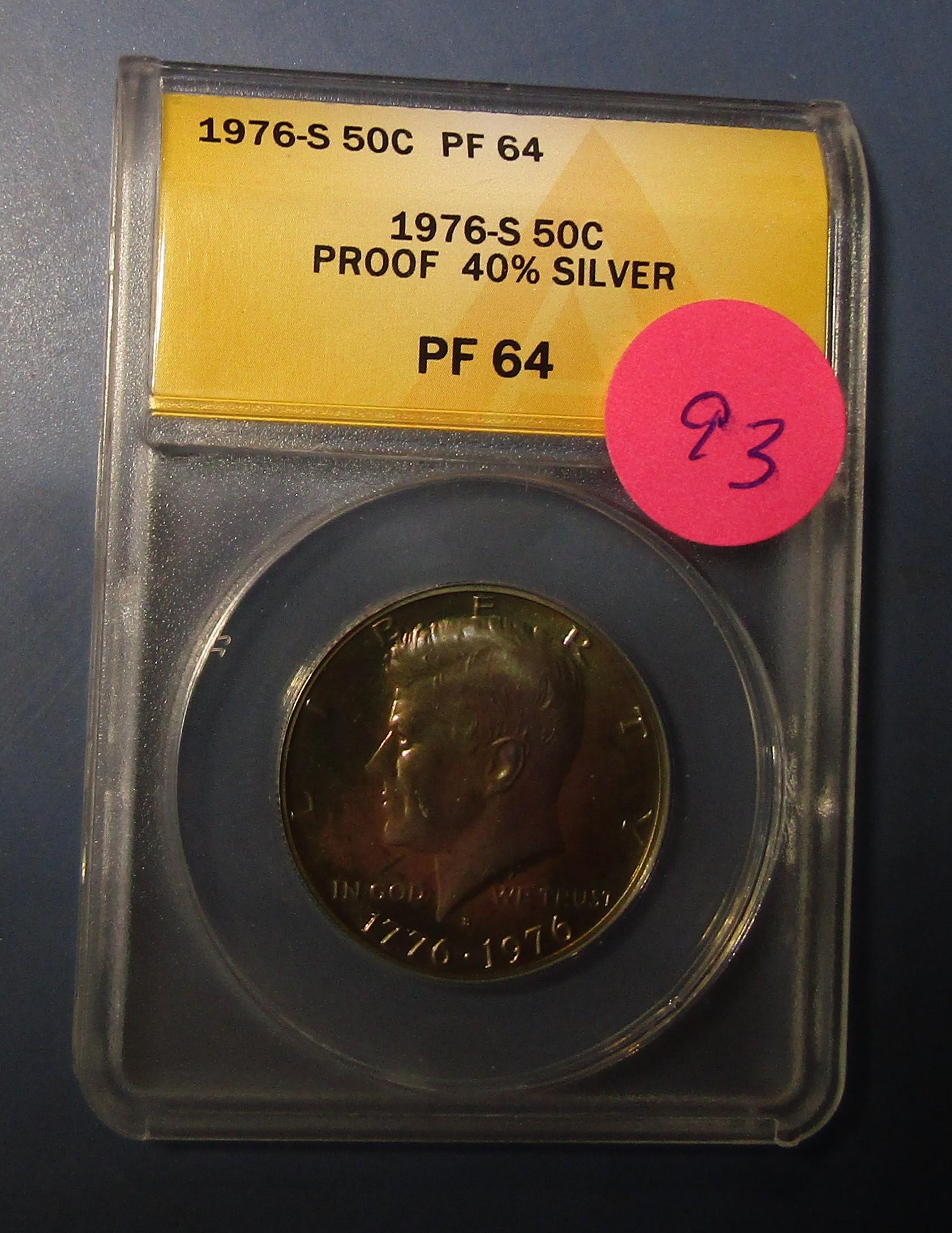 1976-S 40% SILVER KENNEDY HALF DOLLAR ANACS PROOF-64