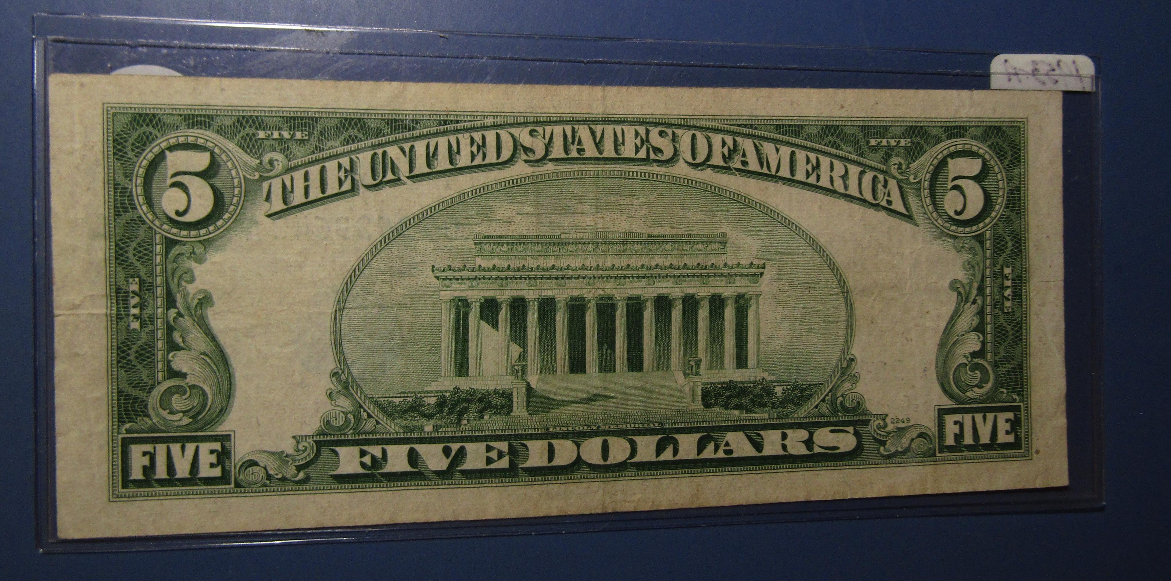 1953-A $5.00 SILVER CERTIFICATE NOTE XF/AU