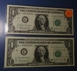 LOT OF TWO 1963-B $1.00 FEDERAL RESERVE NOTES CRISP GEM UNC (2 NOTES)