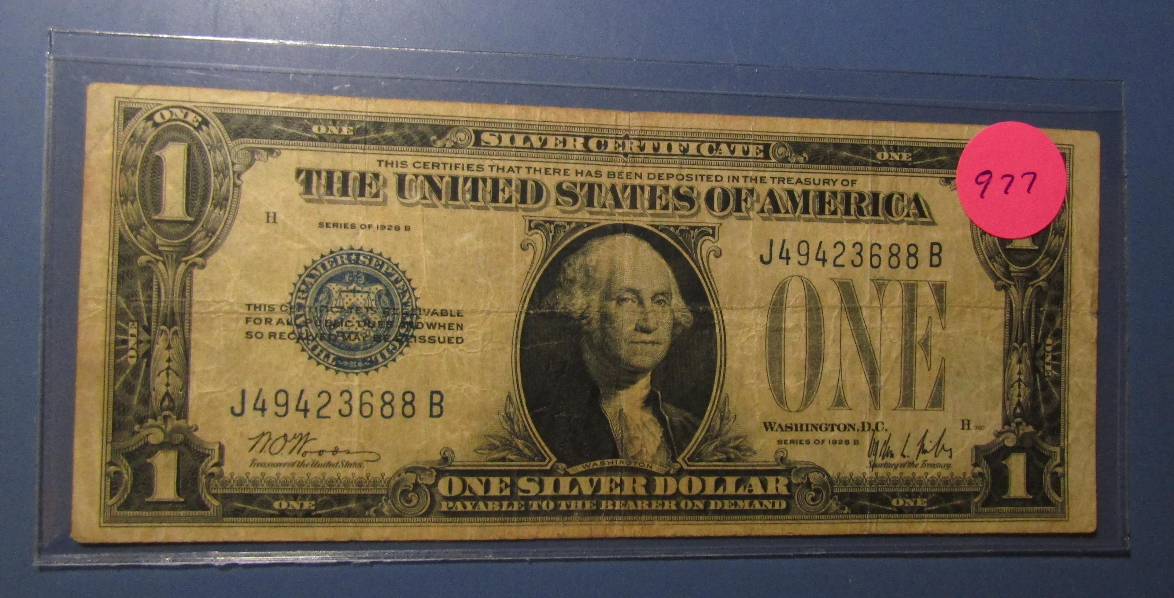 1928-B $1.00 SILVER CERTIFICATE NOTE FINE