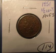 1851 HALF CENT AU-53