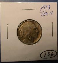 1913 TYPE 2 BUFFALO NICKEL CH AU-55